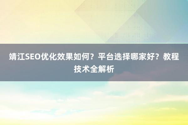 靖江SEO优化效果如何？平台选择哪家好？教程技术全解析
