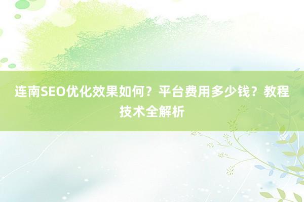 连南SEO优化效果如何？平台费用多少钱？教程技术全解析