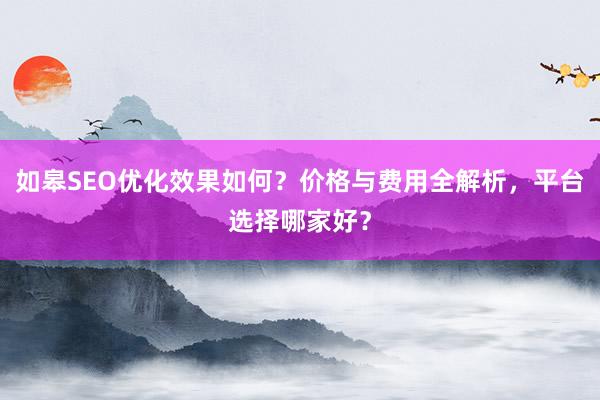 如皋SEO优化效果如何？价格与费用全解析，平台选择哪家好？