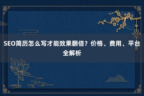 SEO简历怎么写才能效果翻倍？价格、费用、平台全解析