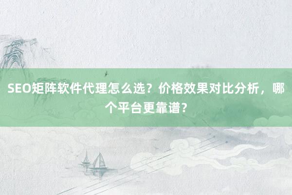 SEO矩阵软件代理怎么选？价格效果对比分析，哪个平台更靠谱？