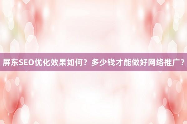 屏东SEO优化效果如何？多少钱才能做好网络推广？