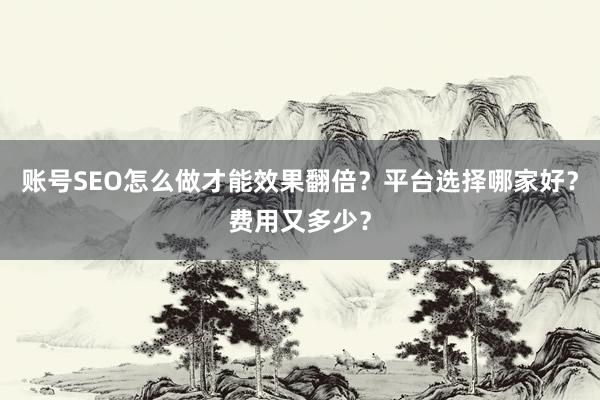 账号SEO怎么做才能效果翻倍？平台选择哪家好？费用又多少？