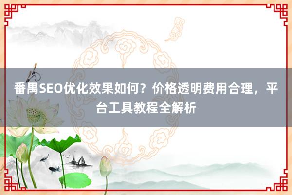 番禺SEO优化效果如何？价格透明费用合理，平台工具教程全解析