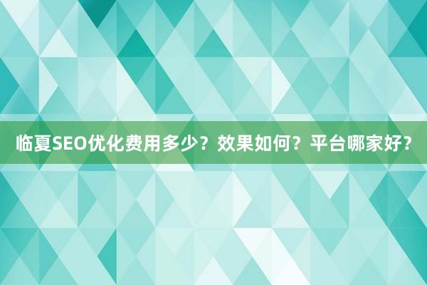 临夏SEO优化费用多少？效果如何？平台哪家好？