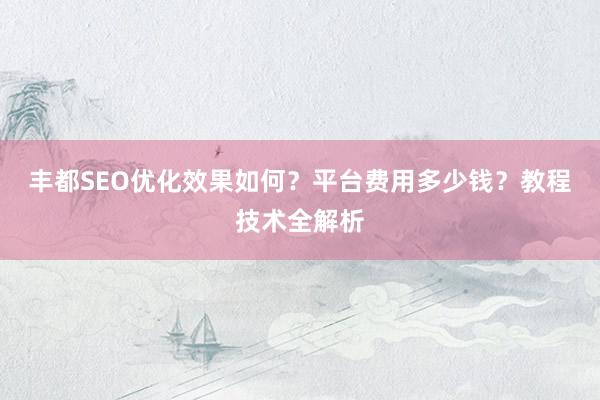 丰都SEO优化效果如何？平台费用多少钱？教程技术全解析