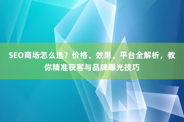 SEO商场怎么选？价格、效果、平台全解析，教你精准获客与品牌曝光技巧