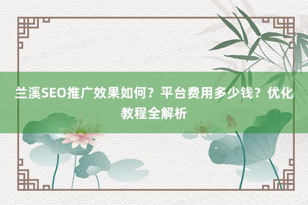 兰溪SEO推广效果如何？平台费用多少钱？优化教程全解析