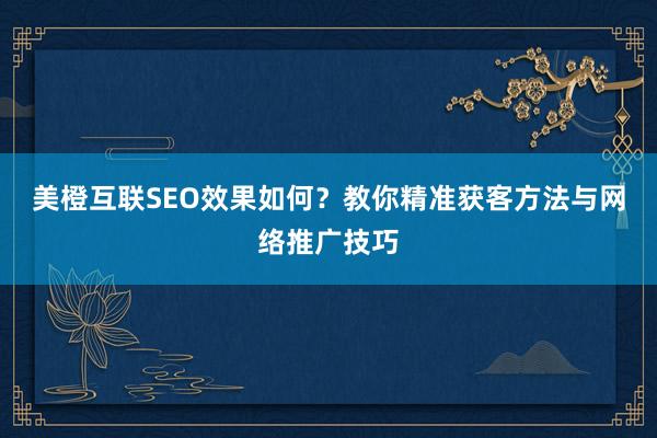 美橙互联SEO效果如何？教你精准获客方法与网络推广技巧