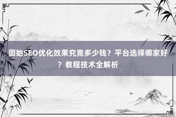 固始SEO优化效果究竟多少钱？平台选择哪家好？教程技术全解析