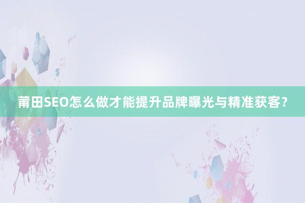 莆田SEO怎么做才能提升品牌曝光与精准获客？