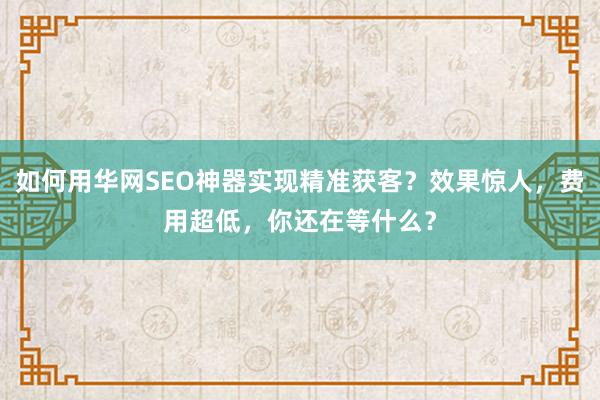 如何用华网SEO神器实现精准获客？效果惊人，费用超低，你还在等什么？