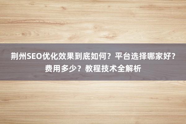 荆州SEO优化效果到底如何？平台选择哪家好？费用多少？教程技术全解析