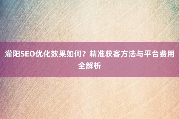 灌阳SEO优化效果如何？精准获客方法与平台费用全解析