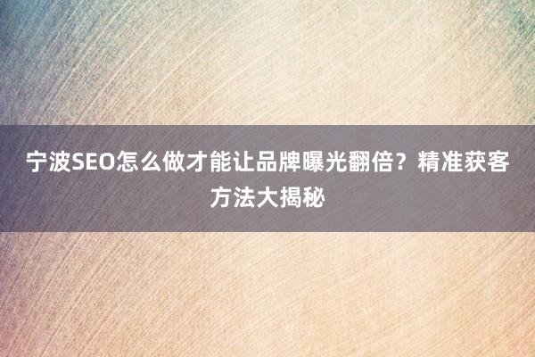 宁波SEO怎么做才能让品牌曝光翻倍？精准获客方法大揭秘