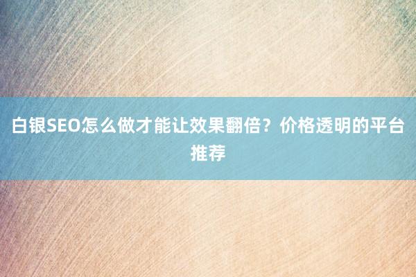 白银SEO怎么做才能让效果翻倍？价格透明的平台推荐