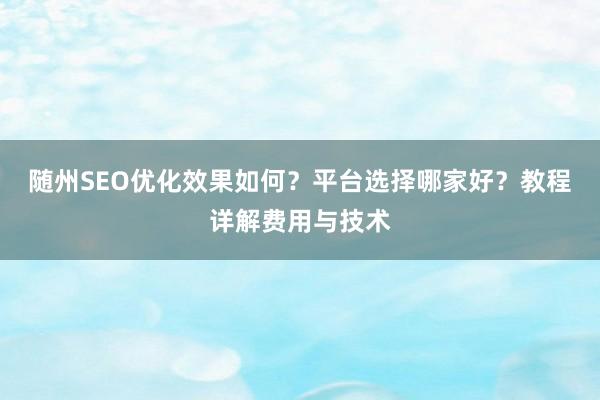 随州SEO优化效果如何？平台选择哪家好？教程详解费用与技术