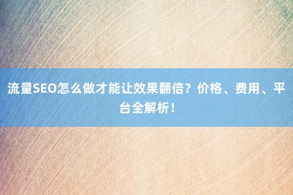 流量SEO怎么做才能让效果翻倍？价格、费用、平台全解析！