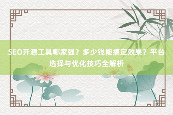 SEO开源工具哪家强？多少钱能搞定效果？平台选择与优化技巧全解析