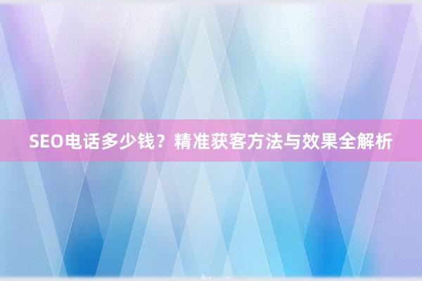 SEO电话多少钱？精准获客方法与效果全解析