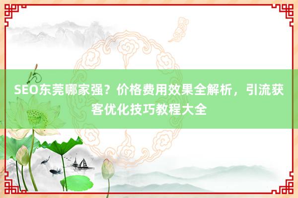 SEO东莞哪家强？价格费用效果全解析，引流获客优化技巧教程大全