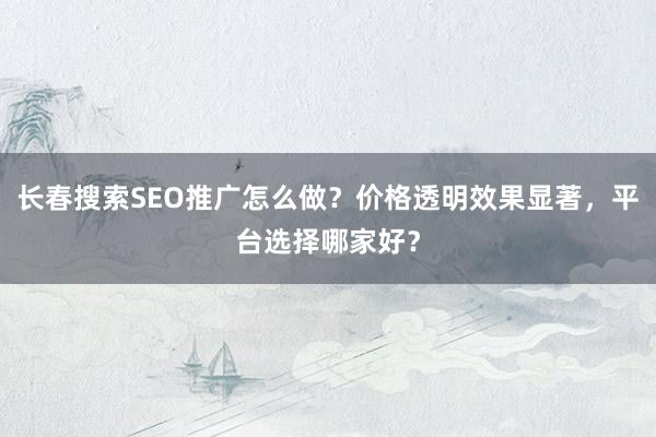 长春搜索SEO推广怎么做？价格透明效果显著，平台选择哪家好？