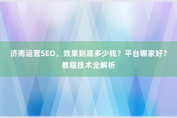 济南运营SEO，效果到底多少钱？平台哪家好？教程技术全解析