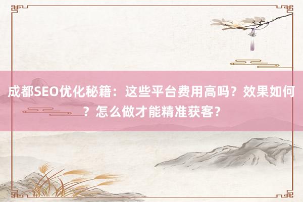 成都SEO优化秘籍：这些平台费用高吗？效果如何？怎么做才能精准获客？