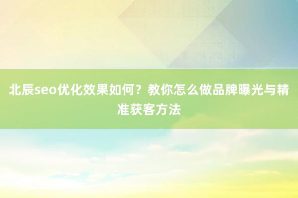 北辰seo优化效果如何？教你怎么做品牌曝光与精准获客方法