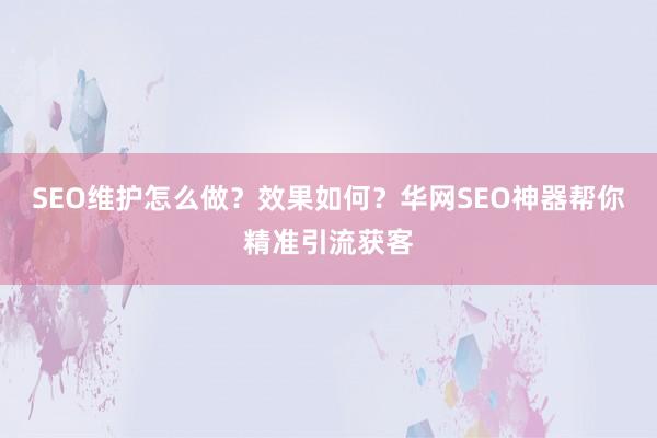 SEO维护怎么做？效果如何？华网SEO神器帮你精准引流获客