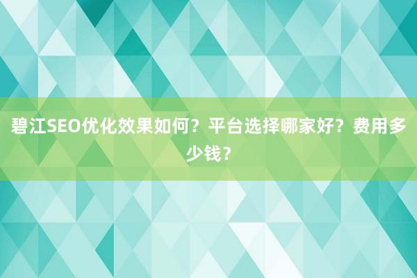 碧江SEO优化效果如何？平台选择哪家好？费用多少钱？